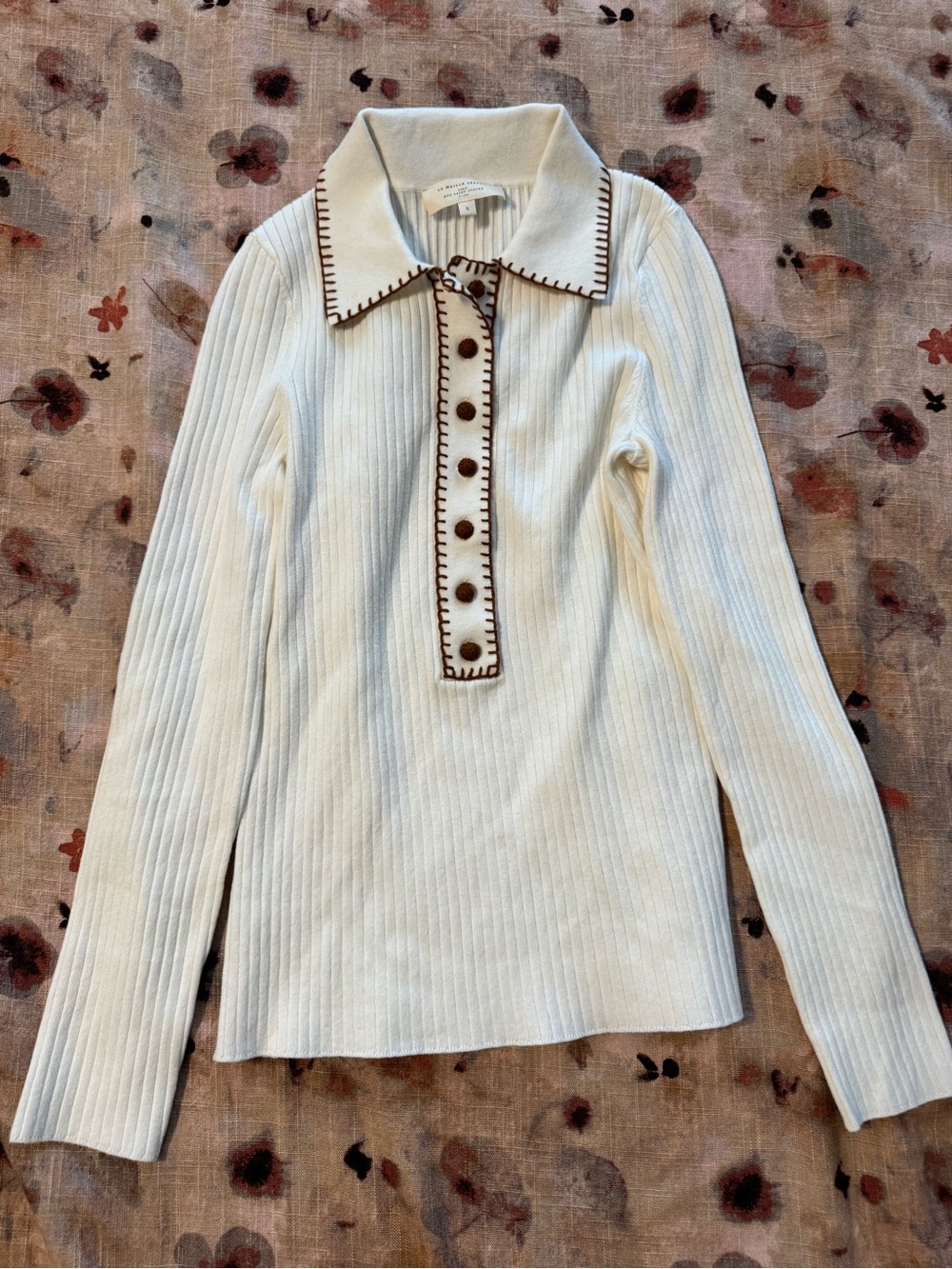 Sezane Armelle Jumper Ecru/ Brown - Size S